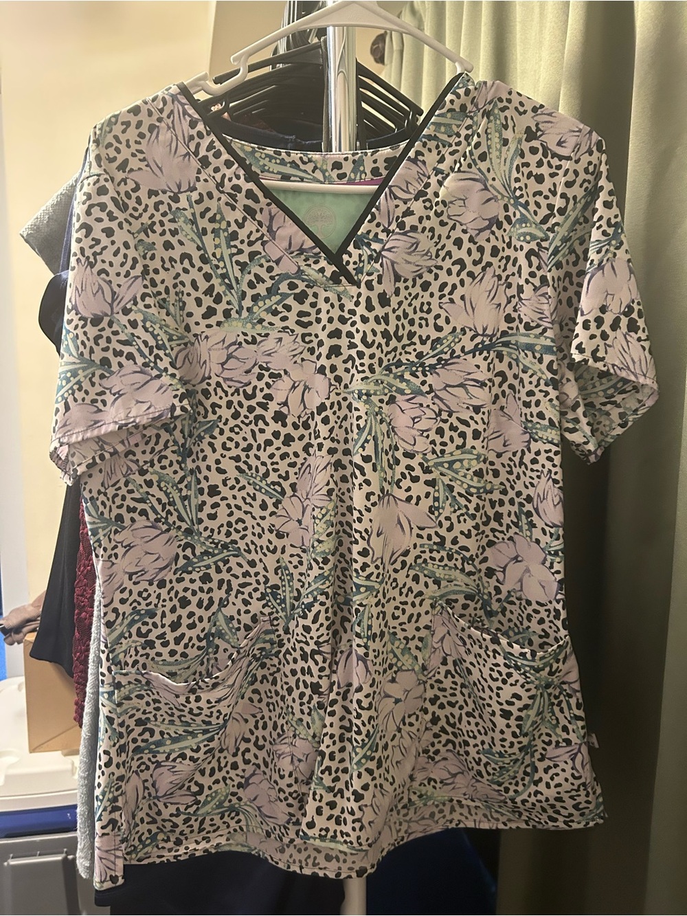 Floral Leopard Print Women’s Scrub Top